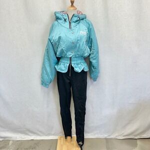 Nordica 2313 Tuxer Vintage Ski Suit Womens Italian 46 US Large Turquoise Peplum